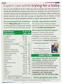 Vitabiotics Pregnacare Conception packaging 2-pack for easy storage and planning.