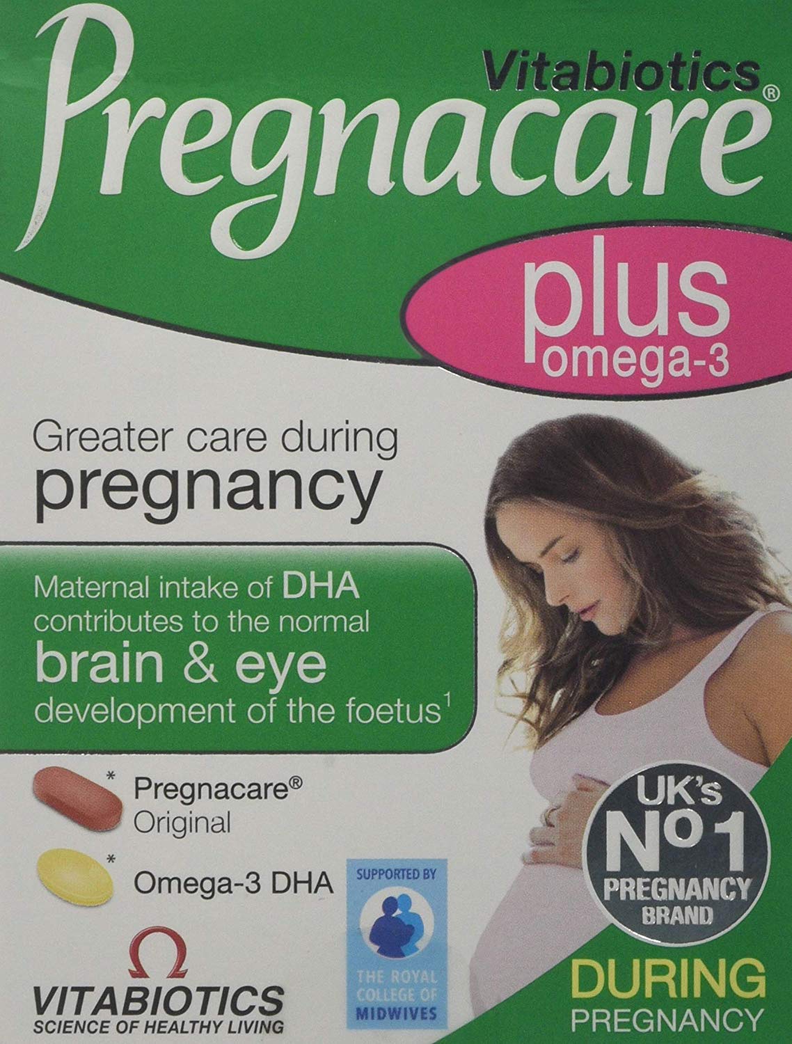 Vitabiotics Pregnacare Plus Omega-3 pack: dual-pack packaging for prenatal nutrition