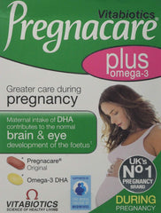 Vitabiotics Pregnacare Plus Omega-3 pack: dual-pack packaging for prenatal nutrition