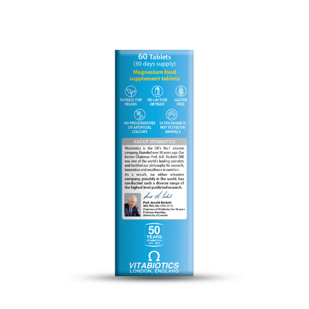 Vitabiotics Ultra Magnesium tablets dispensed into hand for size and shape visibility