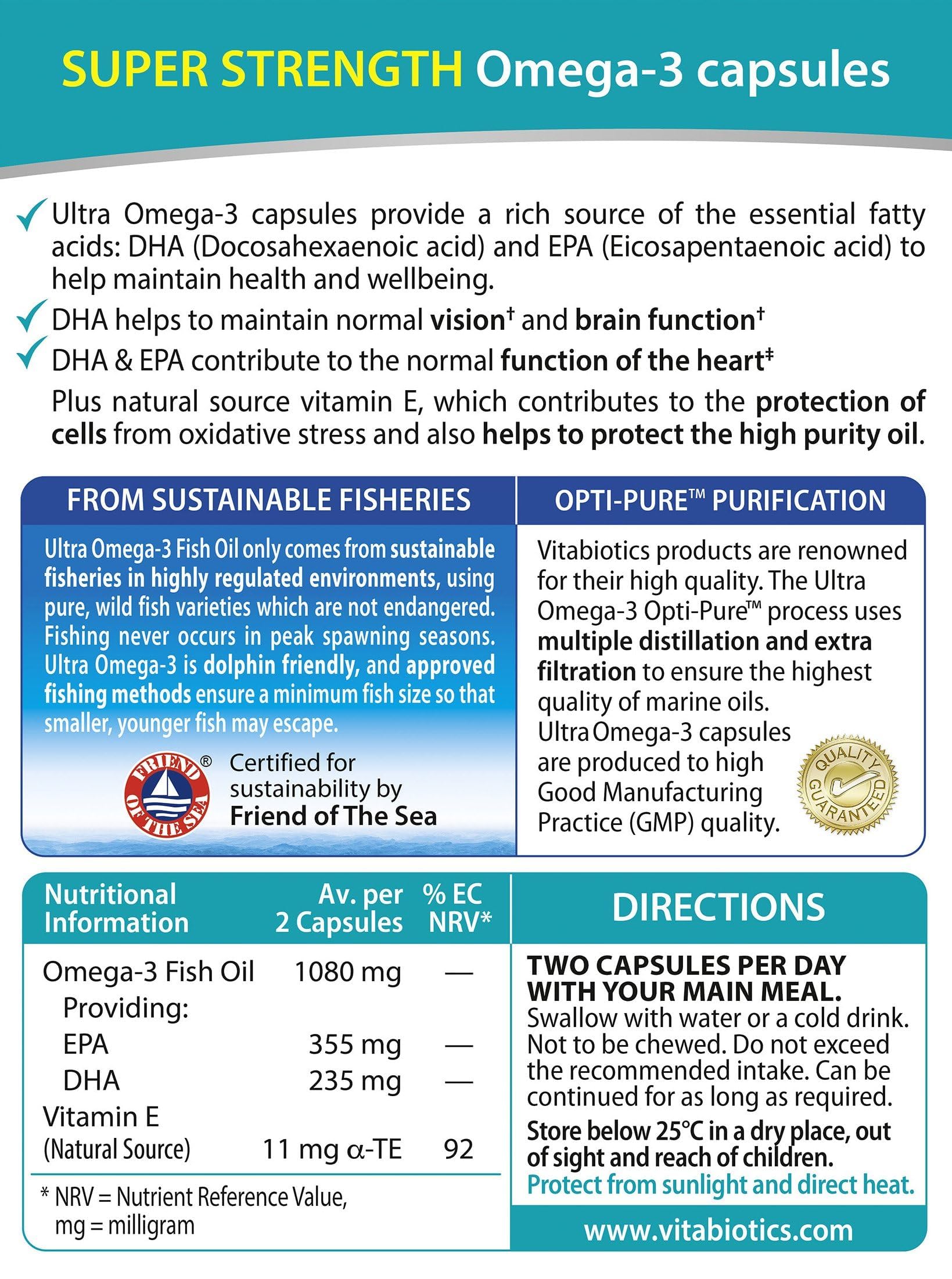 Vitabiotics Ultra Omega 3 High Potency capsules in hand, convenient daily support for joints and eyes