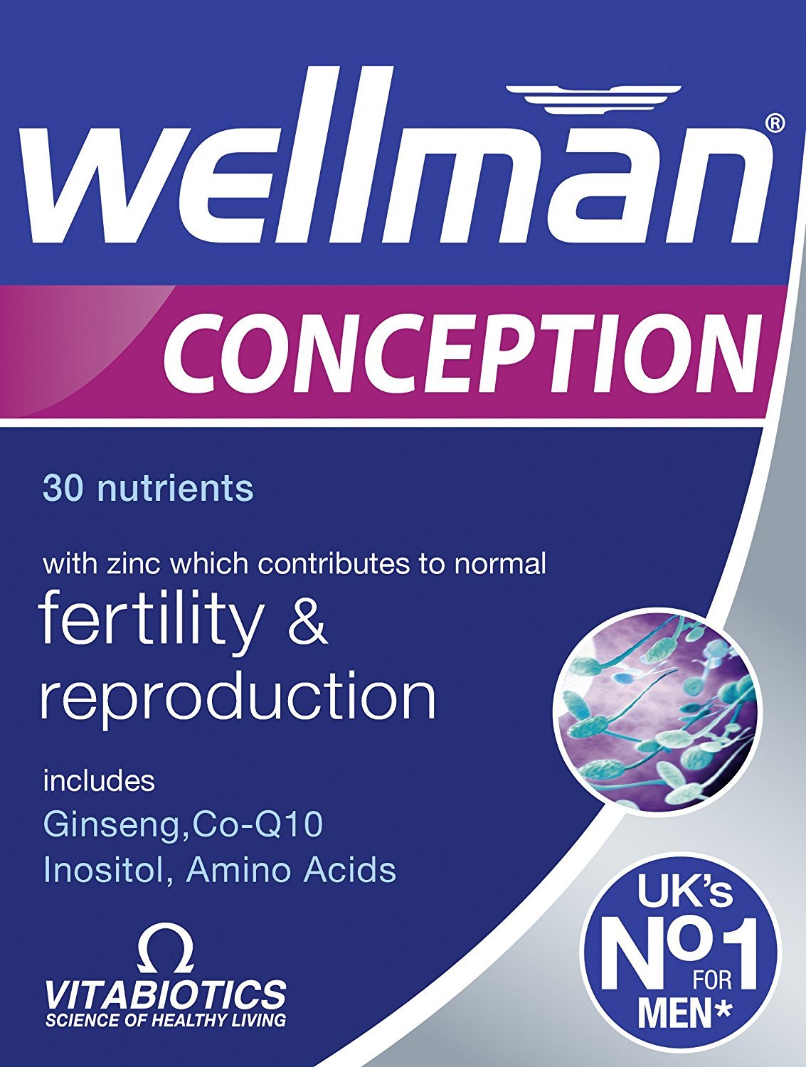 Vitabiotics Wellman Conception bottle close-up with zinc support for reproductive health