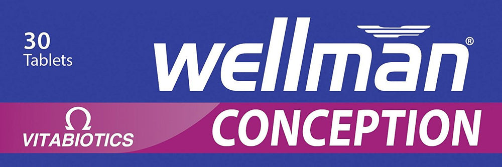 Vitabiotics Wellman Conception bottle with label detail highlighting ingredients