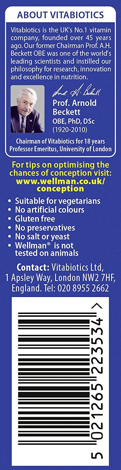 Vitabiotics Wellman Conception tablets scene emphasizing balanced nutrients