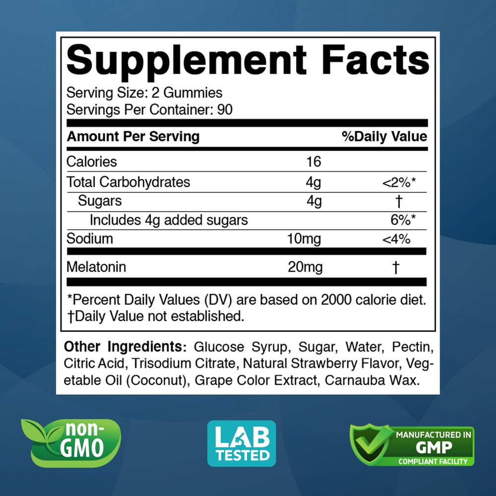 Vitabod Melatonin 20mg gummies close-up of natural strawberry flavor