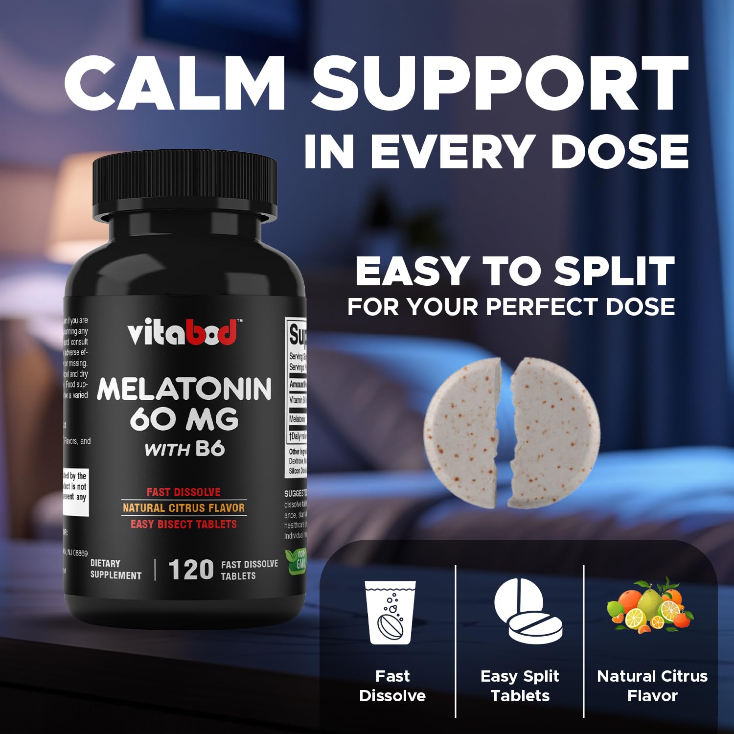 Vitamin B6 included to support natural melatonin production in Vitabod