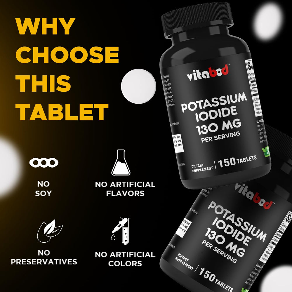 Vitabod USP-tested potassium iodide packaging demonstrates quality standards.