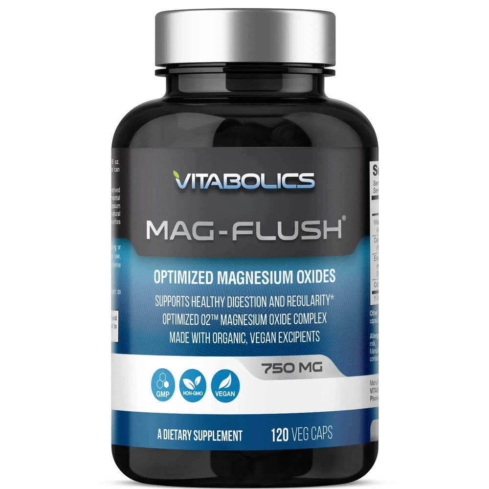 Vitabolics Mag Flush bottle with 750 mg oxygenated magnesium oxide for daily digestion support