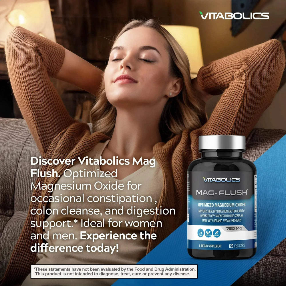 Vitabolics Mag Flush packaging indicating Made in USA and GMP quality