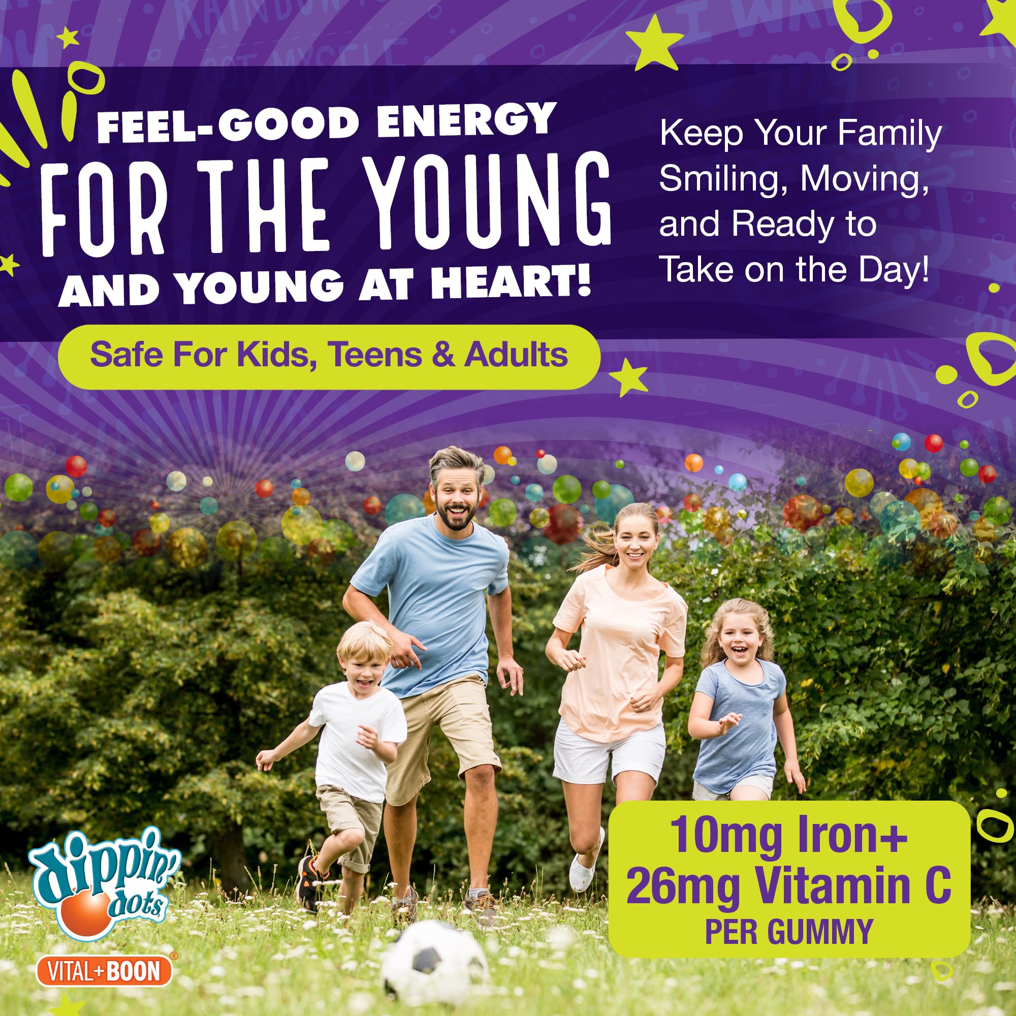 Vital+Boon iron gummies close-up texture shows chewy grape fruit chews