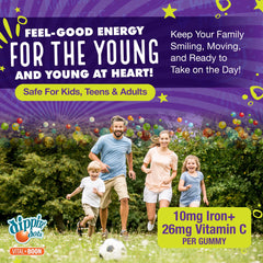 Vital+Boon iron gummies close-up texture shows chewy grape fruit chews