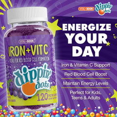 Vital+Boon iron gummies grape chews close-up highlighting real fruit flavor and texture
