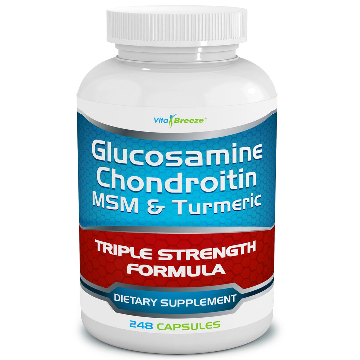 VitaBreeze glucosamine chondroitin MSM turmeric capsules bottle for daily joint support