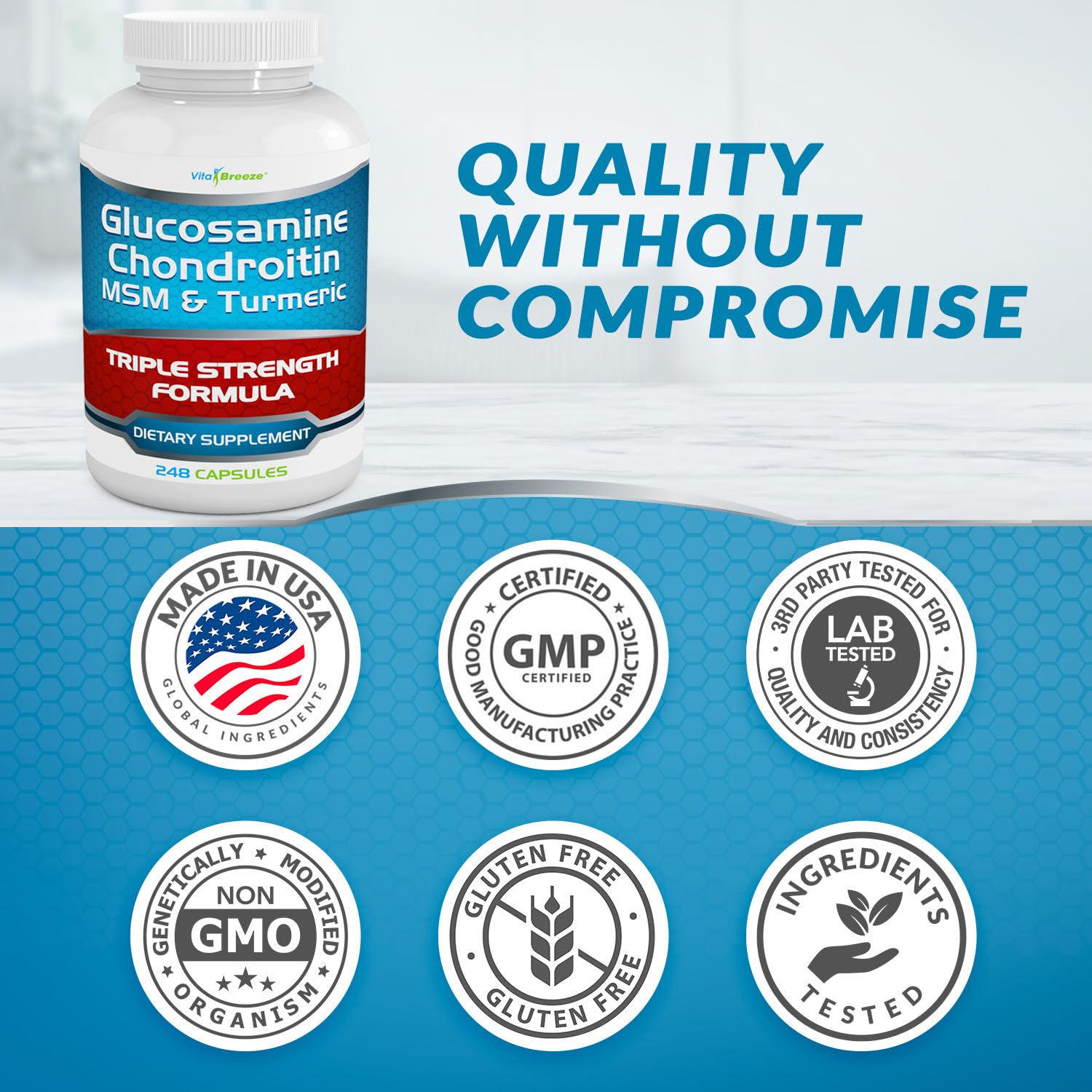 VitaBreeze capsule package with clear branding and allergen-conscious promise