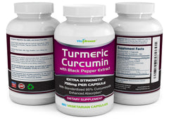 VitaBreeze Turmeric Curcumin bottle label emphasizing potency and clean ingredients.