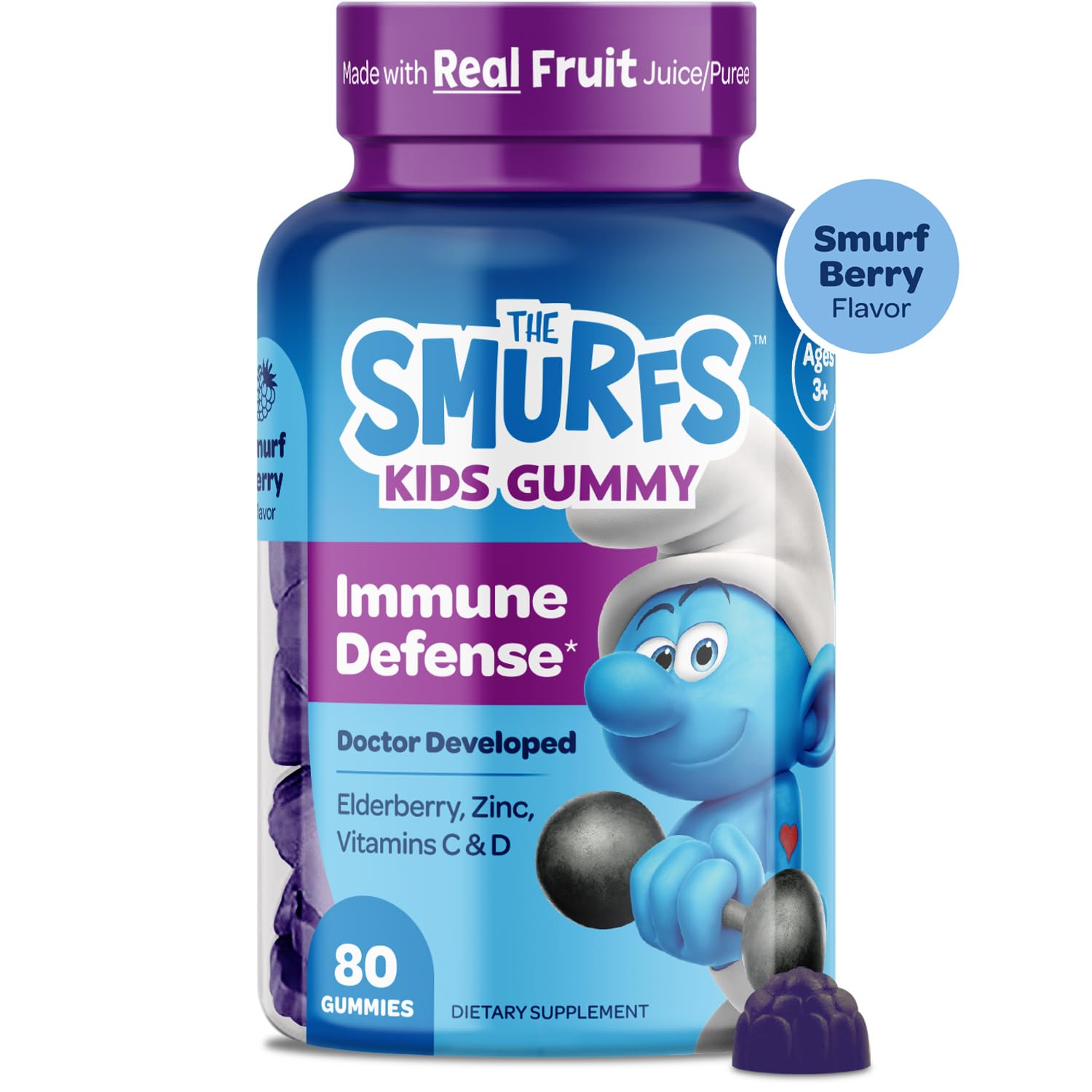 Vitaburst Smurfs Immune seal indicates no artificial colors for kids