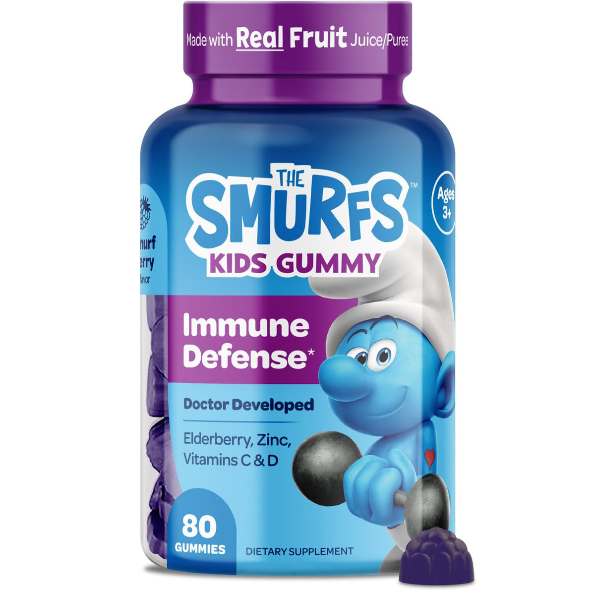 Vitaburst Smurfs Immune bottle pour signaling kid-friendly immune support for growing children