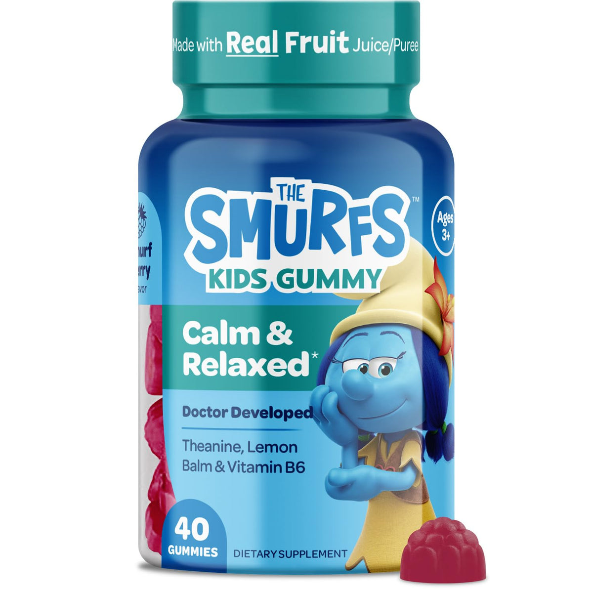 VITABURST Smurfs Kids Calm Gummies bottle front for calm daily use