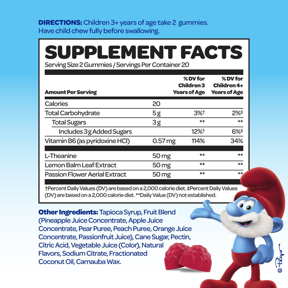 Smurfs Kids Calm Gummies close-up showing real fruit flavor for kid-friendly taste