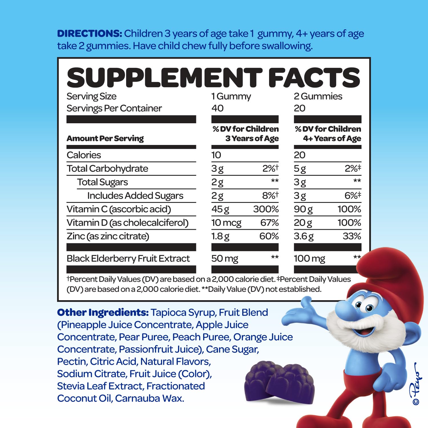 VITABURST Smurfs Kids Immune Gummies real fruit flavors highlight tasty nutrition