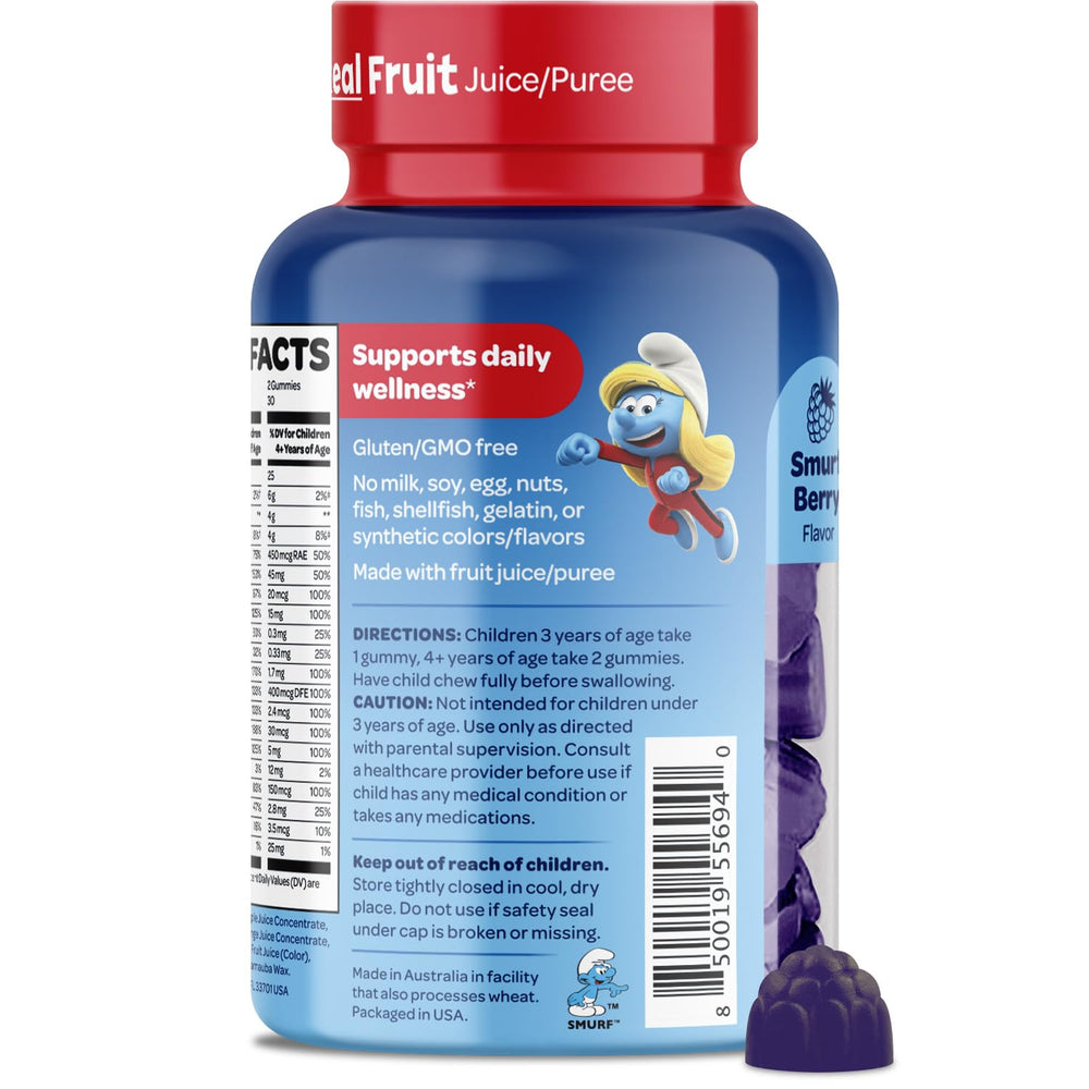 Vitaburst Smurfs Kids Multivitamin Gummies lunchbox pack easy daily dose on the go.