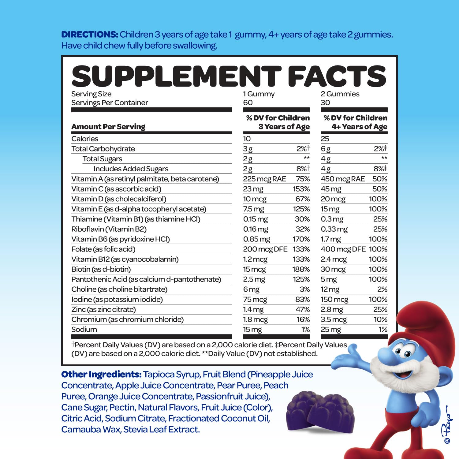 Vitaburst Smurfs Kids Multivitamin Gummies orange flavor convenient after-school nutrition.