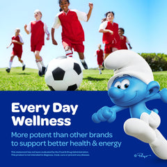 Vitaburst Smurfs Kids Multivitamin Gummies peach flavor tasty real fruit goodness.