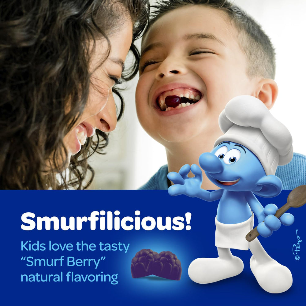 Vitaburst Smurfs Kids Multivitamin Gummies pineapple flavor no artificial flavors.
