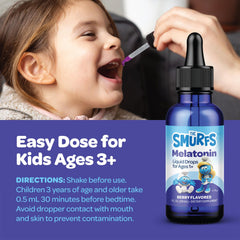 VITABURST Smurfs melatonin drops berry flavor that kids enjoy at bedtime.