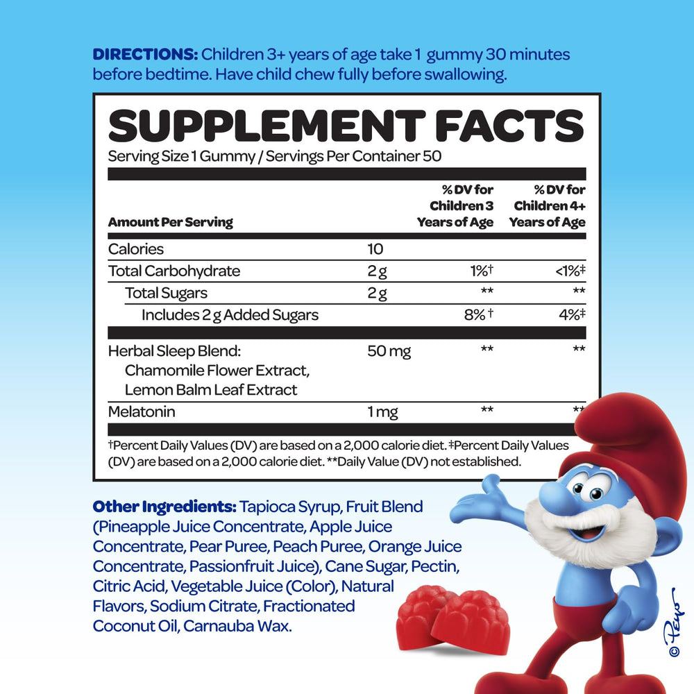 VITABURST Smurfs gummies with bright fruit flavors for a kid-friendly nightly routine