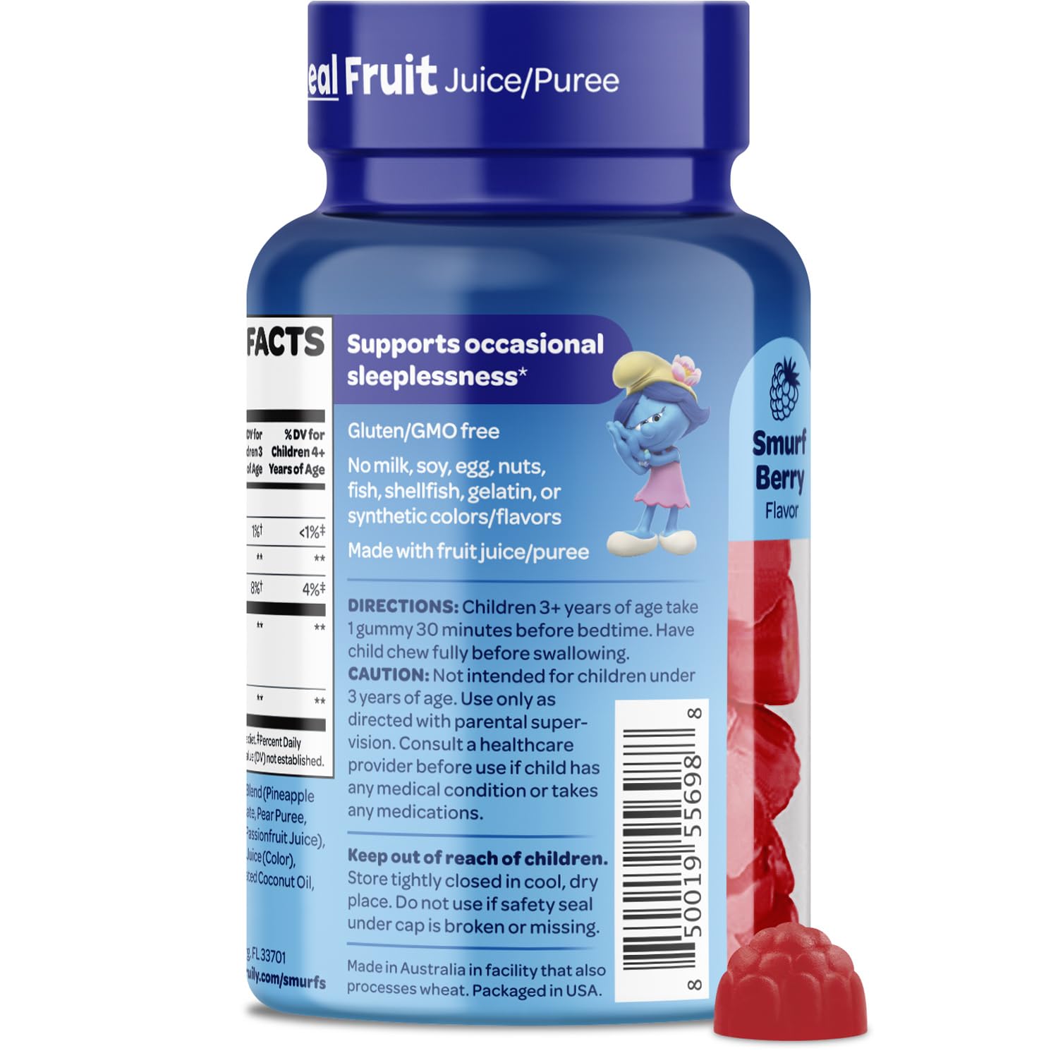 VITABURST GMO-free and no artificial sweeteners on Smurfs gummies