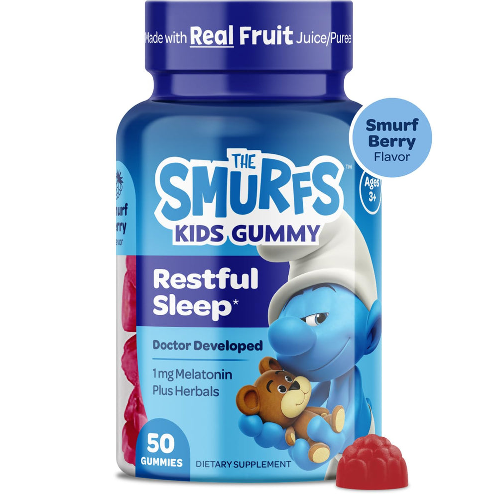 VITABURST Kid-friendly bedtime snack featuring Smurfs branding and sleep-supporting formulation