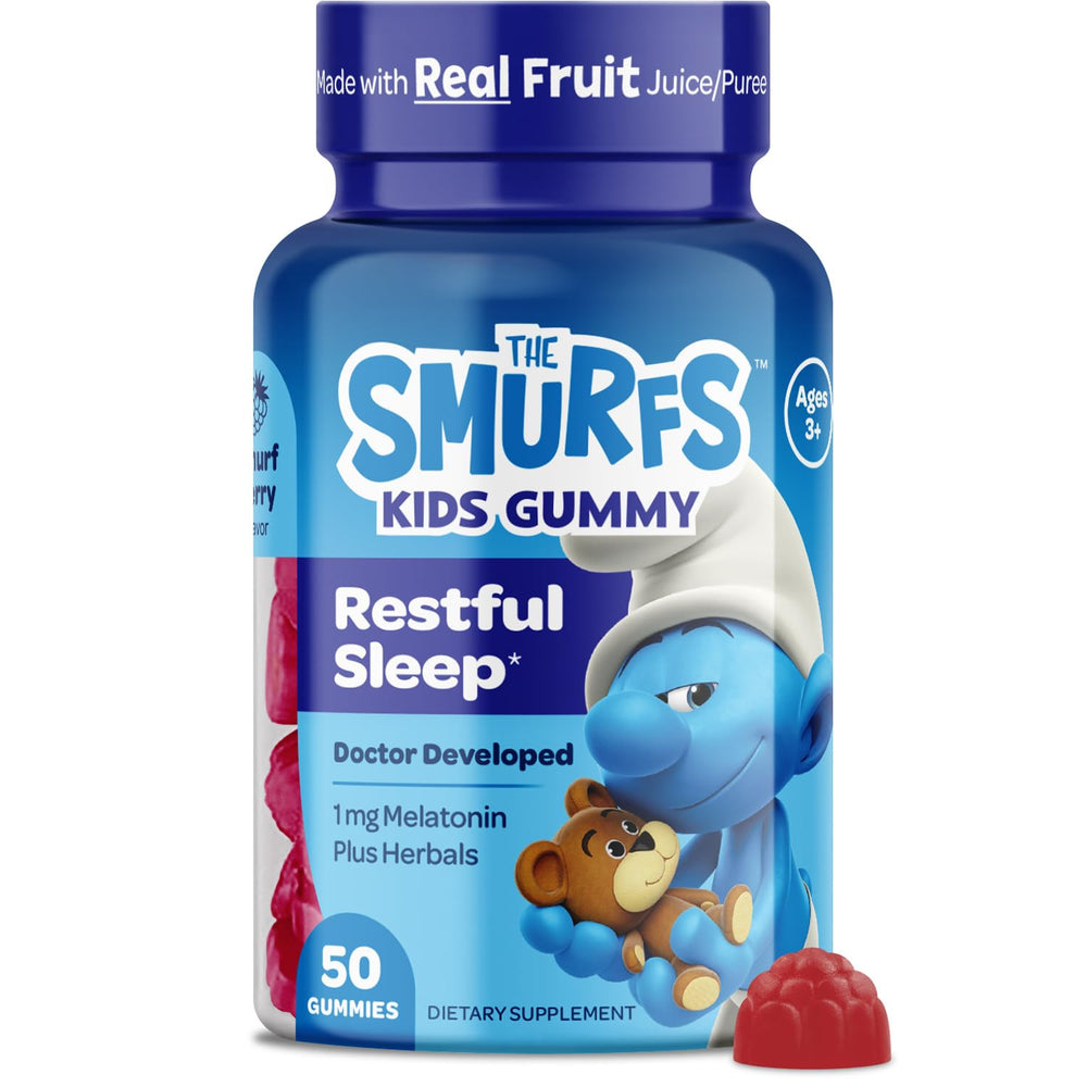 VITABURST The Smurfs kids melatonin gummies in a jar with label for gentle sleep