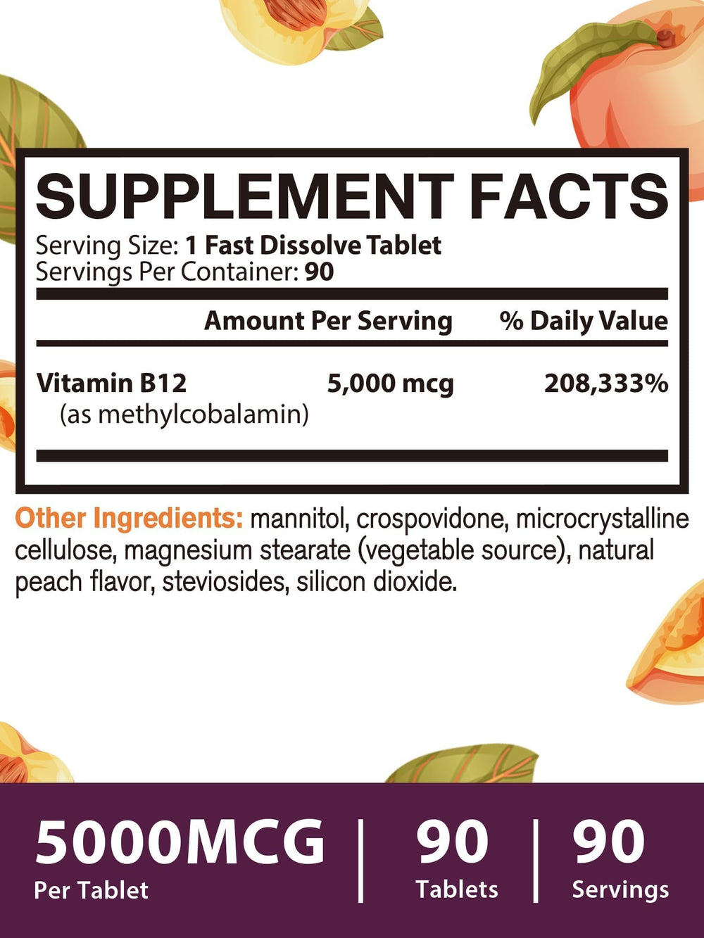 Vitacook B12 sublingual peach flavor bottle displayed on a counter