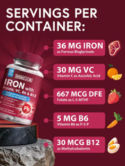 Vitacook iron bottle front view shows easy-to-swallow vegan capsules