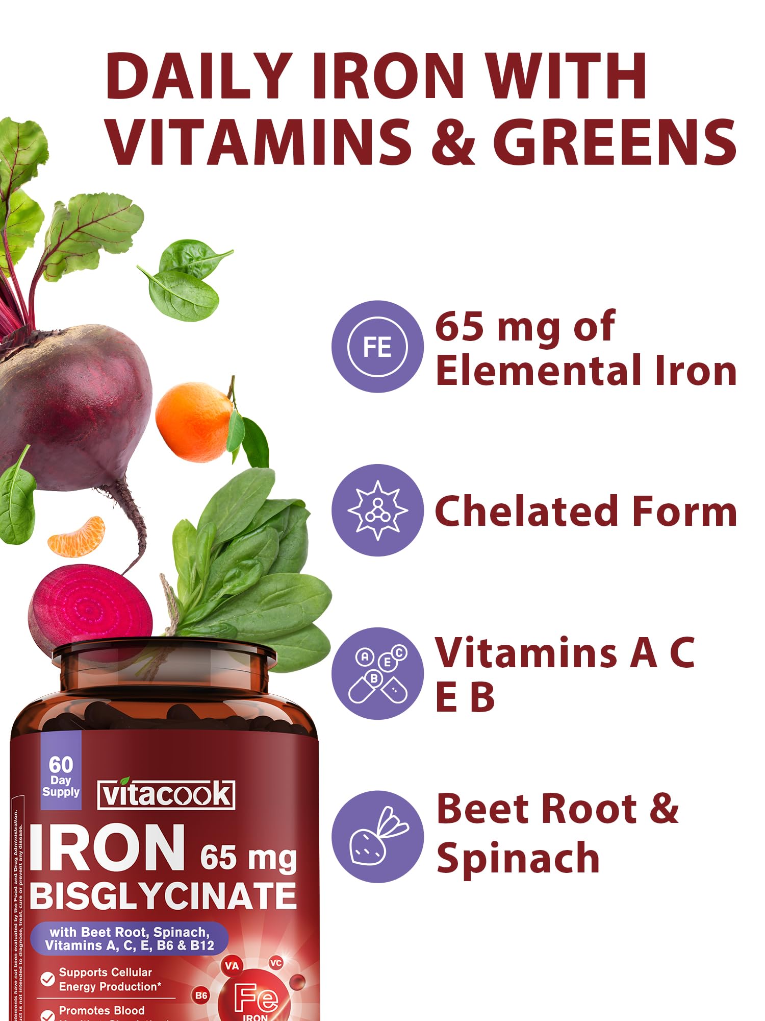 Vitacook iron bottle and label view with clear ingredient details