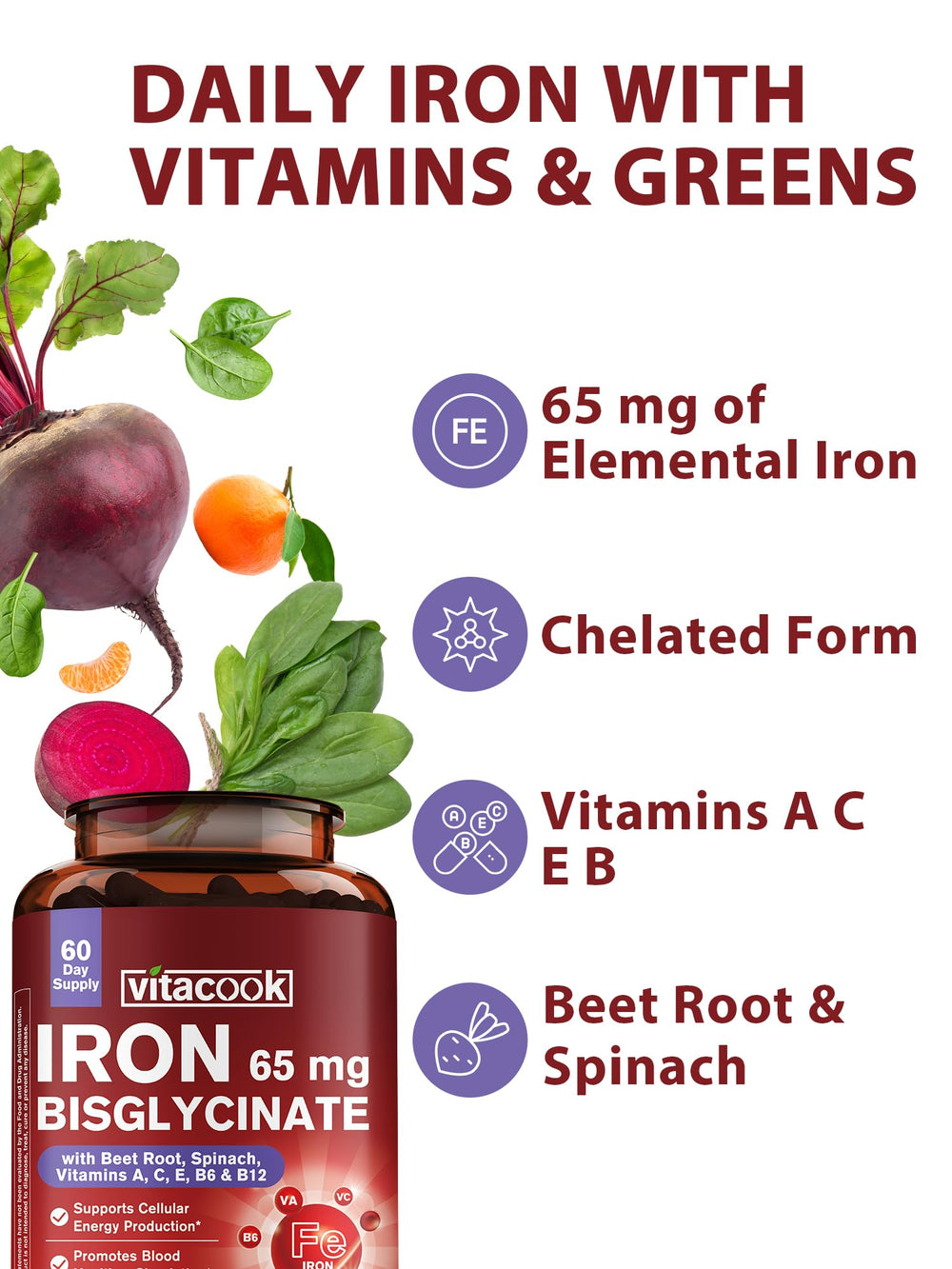 Vitacook iron bottle and label view with clear ingredient details