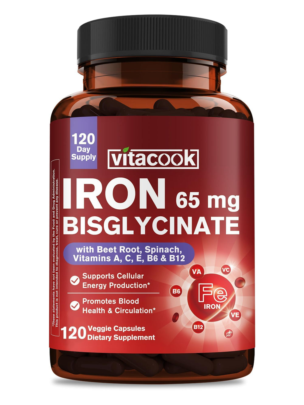 Vitacook iron supplement bottle with easy to swallow capsules for daily mineral support