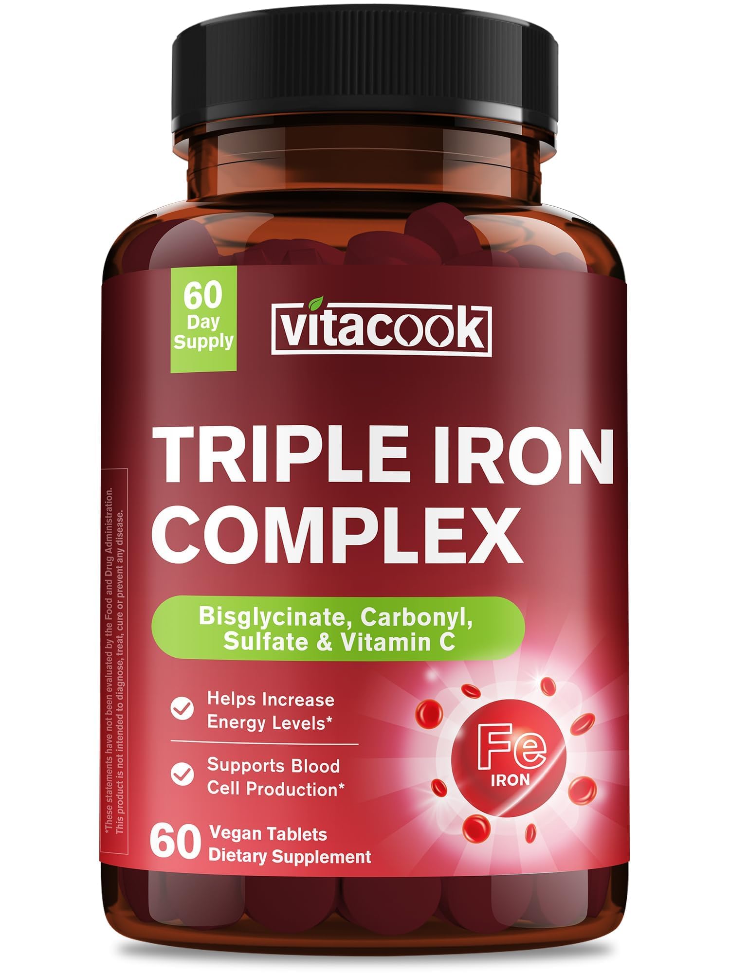Vitacook iron supplement bottle with 60 tablets for daily energy support