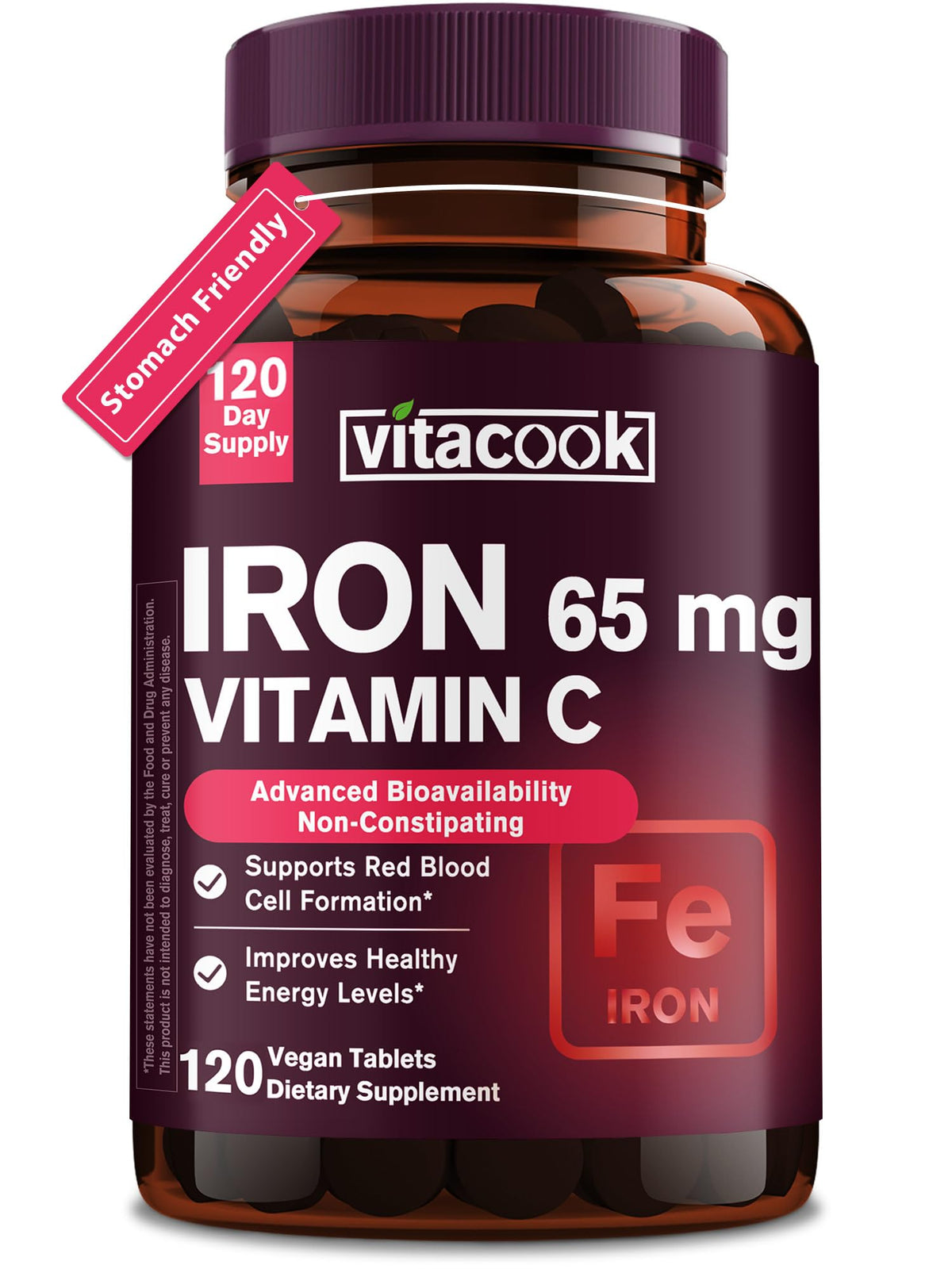 Vitacook iron supplement bottle with capsules, easy daily intake for energy support