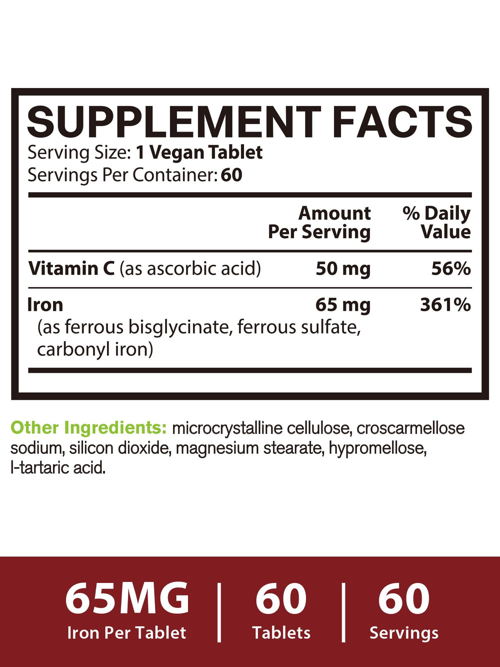 Vitacook iron supplement with vitamin C emphasizing enhanced absorption