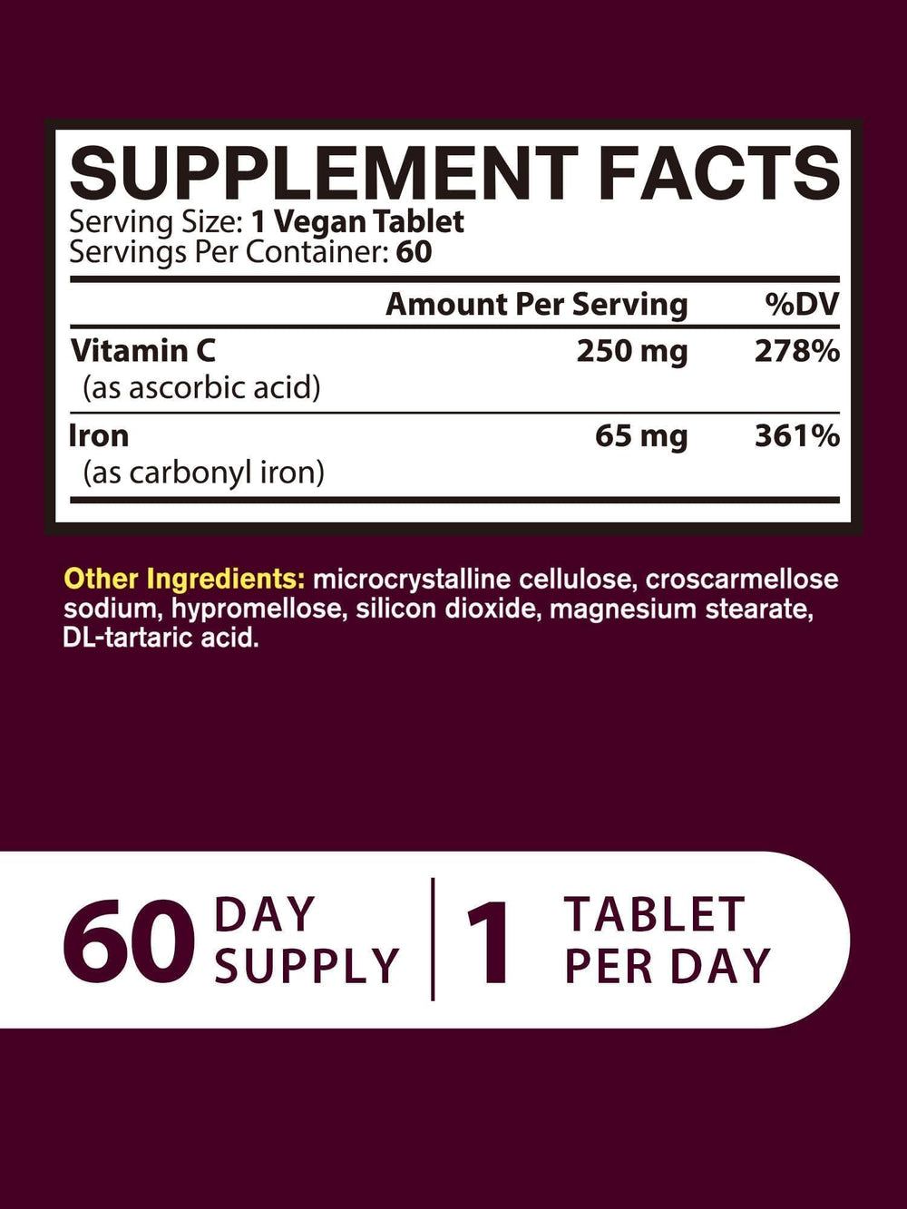 Close-up of Vitacook iron tablet highlighting its smooth texture and gentle formula.