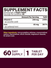 Close-up of Vitacook iron tablet highlighting its smooth texture and gentle formula.