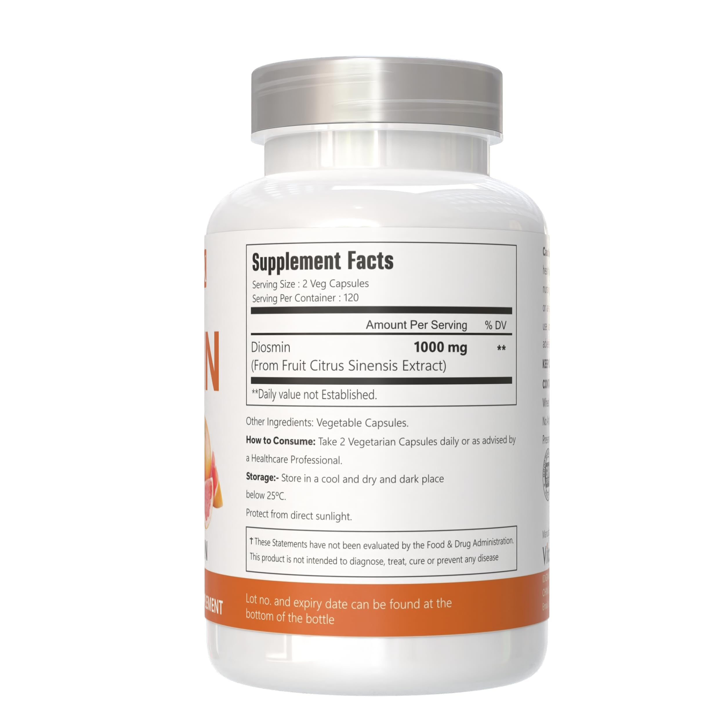 VitaCosmoX Diosmin capsules close-up showing smooth vegan capsules