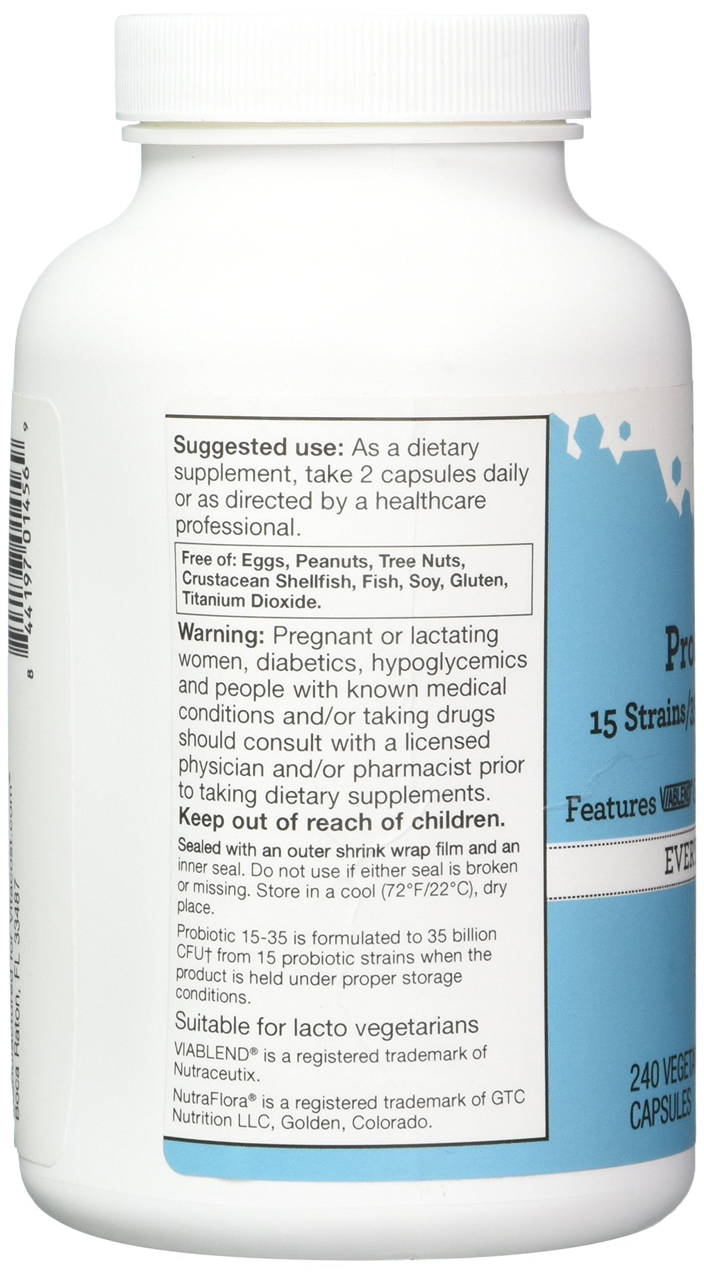 Vitacost Probiotic 15-35 capsules-closeup vegetarian-friendly formula.