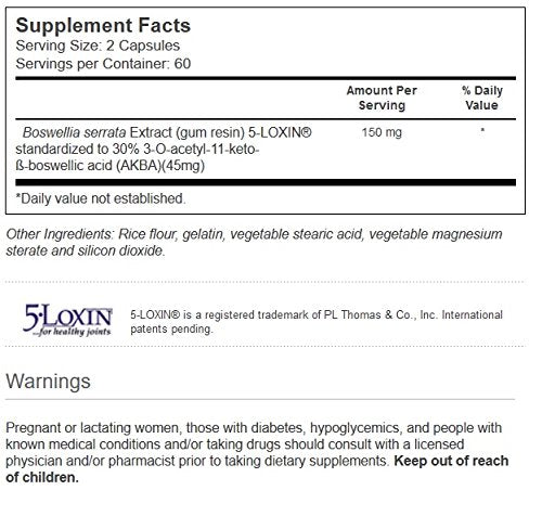 Closeup of Vitacost Brand Synergy 5-Loxin AKBA Boswellia capsules for daily joint comfort