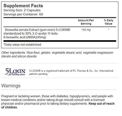 Closeup of Vitacost Brand Synergy 5-Loxin AKBA Boswellia capsules for daily joint comfort