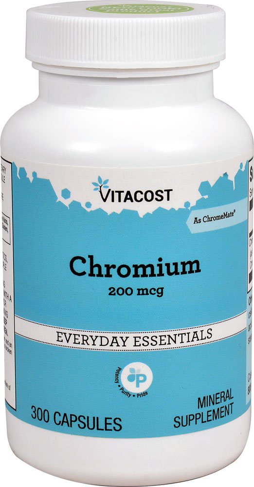 Vitacost GTF Chromium Polynicotinate ChromeMate bottle with 200 mcg capsules for daily metabolism support