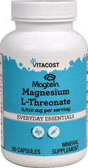 Vitacost Magtein bottle front view promotes convenient daily magnesium supplement