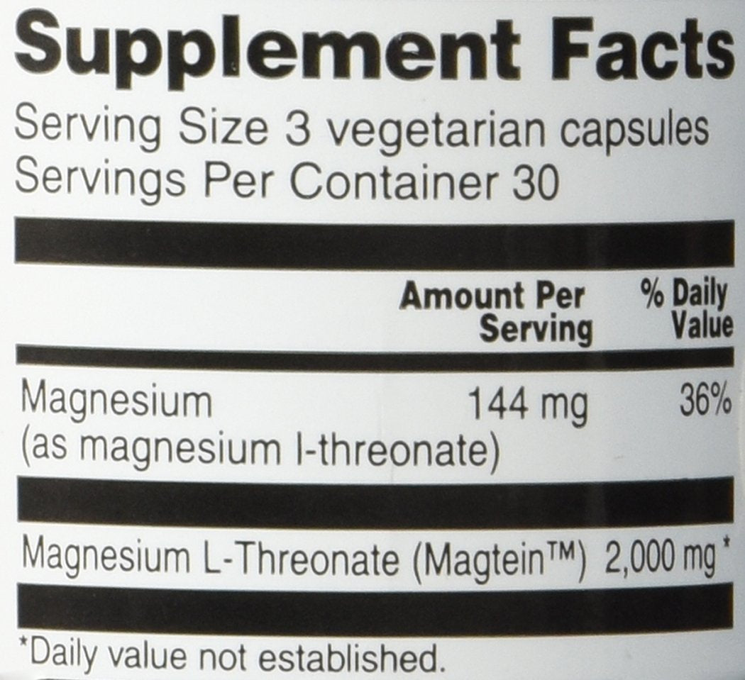 Vitacost Magtein nutrition facts panel focuses on serving magnesium per dose